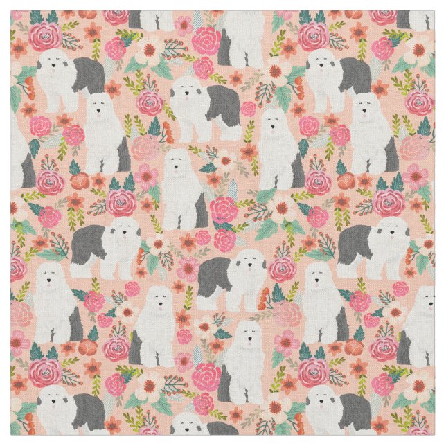 alter deutscher Schafhund Vintage Blumenpfirsich Stoff (Nahaufnahme)