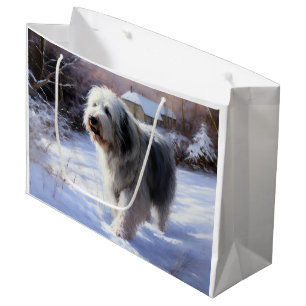 Alter Englischer Schäferhund Lass es schneien Weih Große Geschenktüte