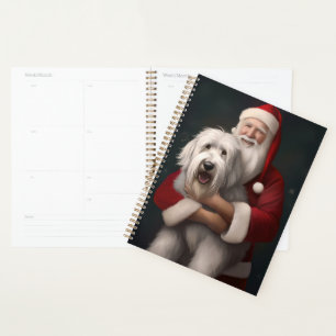 Alter Englischer Schäferhund mit Santa Claus Festl Planer