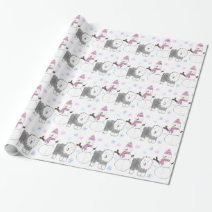 Alter englischer Schäferhund und Schneemann Geschenkpapier