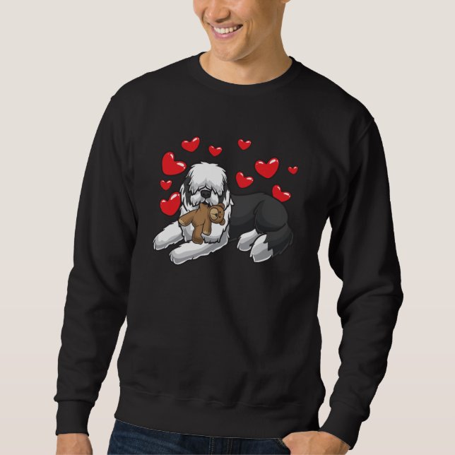 Alter englischer Schafhund mit ausgestopften Tiere Sweatshirt (Vorderseite)