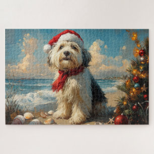Alter English Sheepdog Weihnachten Vintage Strand