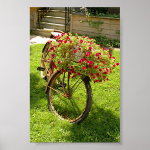 Alter Fahrrad-Rasen-Dekor-Blumen-Pflanzer Poster