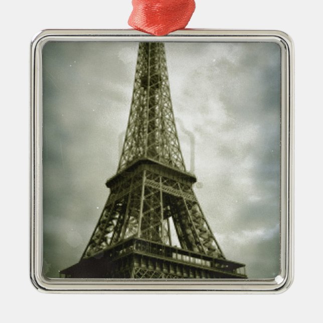 Alter Fotoeffekt Eiffelturm Paris Silbernes Ornament (Vorne)
