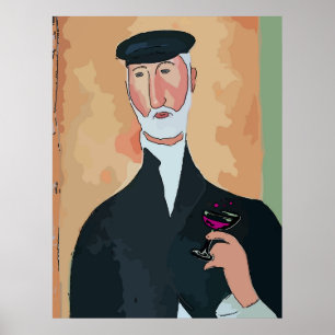 Alter Franzose mit Weinglas Poster