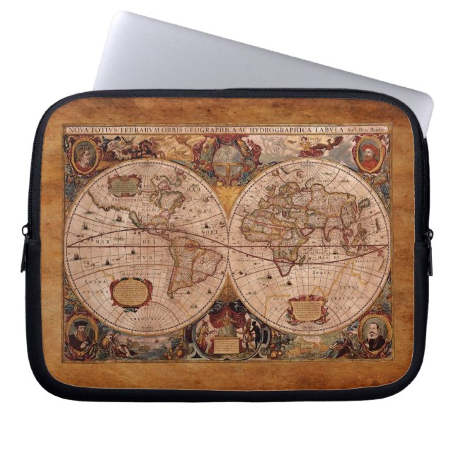 Alter Henricus Hondius’ 1630 AD Alte Weltkarte Laptopschutzhülle (Vorderseite)