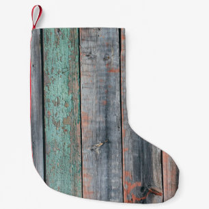 Alter Holzzaun in verschiedenen Farben, Trend Kleiner Weihnachtsstrumpf