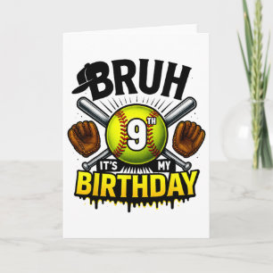 Alter ich hab meinen 9. Geburtstag Softball-Jungen Karte