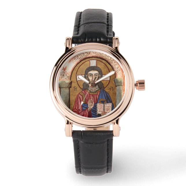 Alter Jesus Mosaik Armbanduhr (Vorderseite)