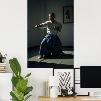 Alter Karate-Meister bei der Ausführung von Kata Poster