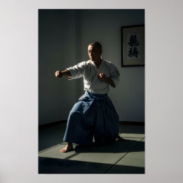 Alter Karate-Meister bei der Ausführung von Kata Poster