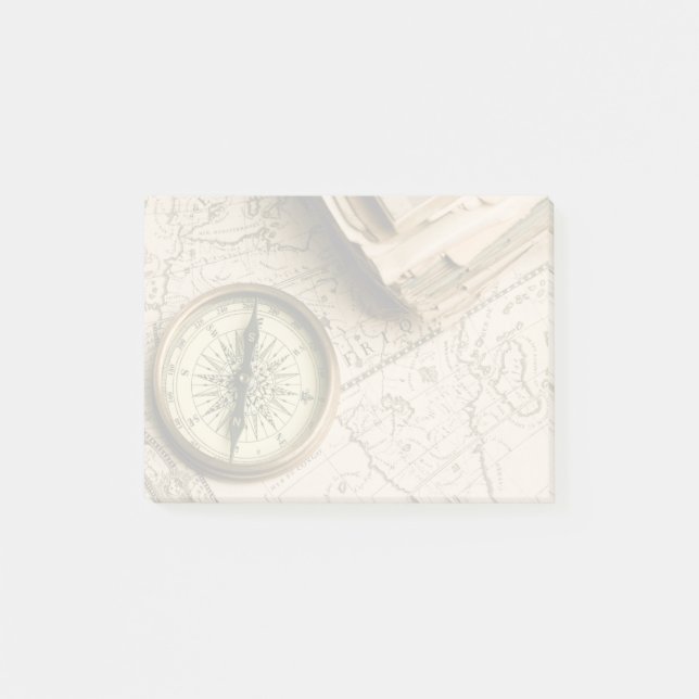 Alter Kompass über alter Karte Post-it Klebezettel (Vorderseite)