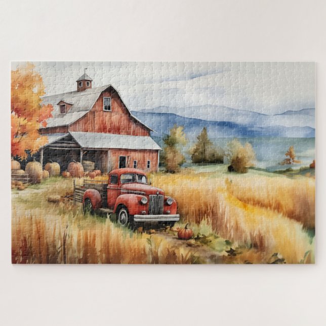 Alter Lieferwagen LKW und Roter Stall im Herbst 20 (Horizontal)