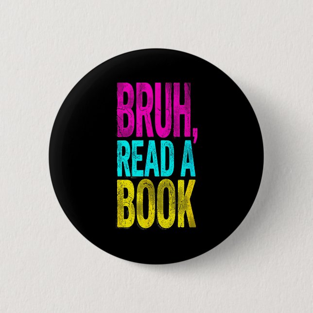 Alter lies ein Buch lustig lesender Bücherwurm Stu Button (Vorderseite)