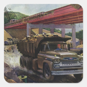 Alter LKW auf einer Baustelle Quadratischer Aufkleber