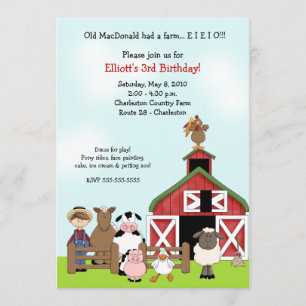 Alter MacDonald EIEIO Bauernhofbarnyard-Geburtstag Einladung