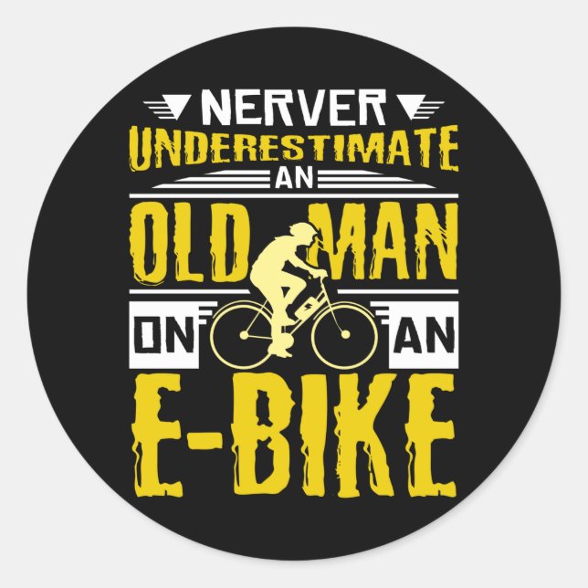 Alter Mann auf E-Bike Runder Aufkleber (Vorderseite)