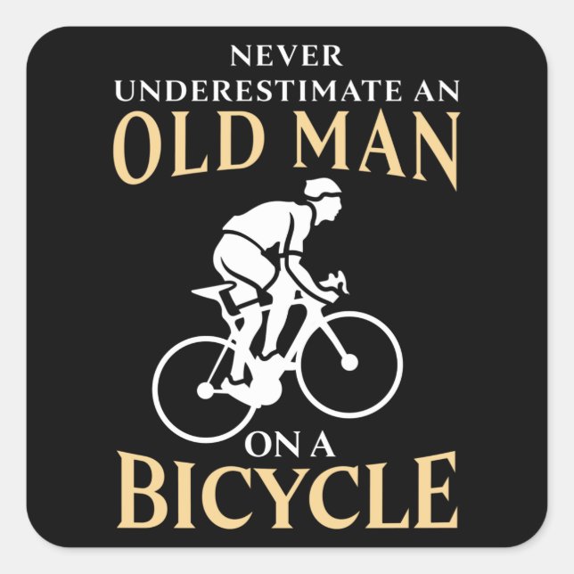 Alter Mann auf einem Fahrrad Funny Cycling Geschen Quadratischer Aufkleber (Vorderseite)