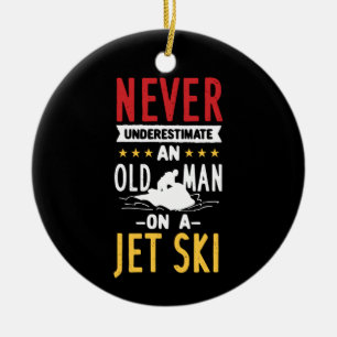 Alter Mann auf einem Jet-Ski Keramik Ornament