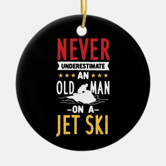 Alter Mann auf Jet Ski Keramik Ornament (Vorne)