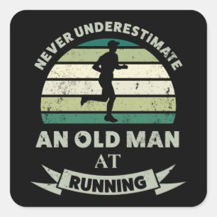 Alter Mann bei Running Funny Runner Vater Geschenk Quadratischer Aufkleber