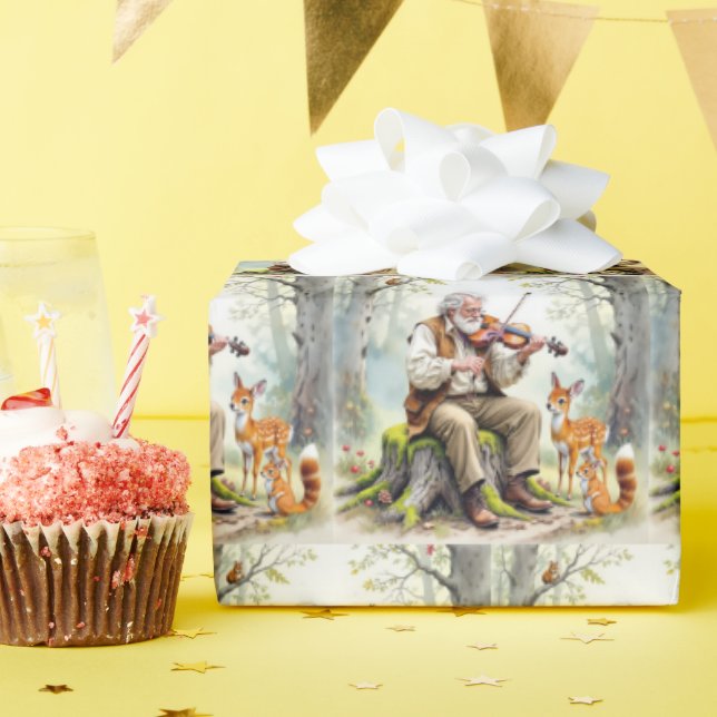 Alter Mann, der im Wald eine Geige spielt Geschenkpapier (Geburtstagsparty)