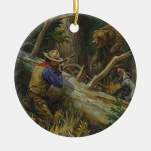 Alter Mann jagt Bär Keramikornament
