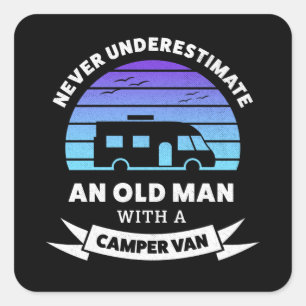 Alter Mann mit Camper-van - Funny-Geschenk Quadratischer Aufkleber