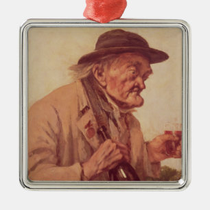 Alter Mann mit einem Glas Wein Ornament Aus Metall