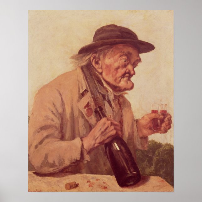 Alter Mann mit einem Glas Wein Poster (Vorne)