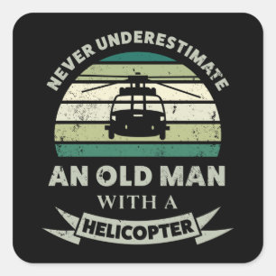 Alter Mann mit Helikopter Funny Vater Geschenk Quadratischer Aufkleber