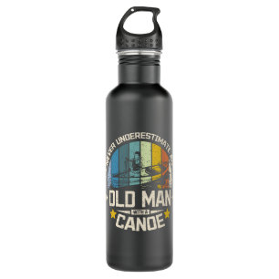 alter Mann mit Kanu Edelstahlflasche