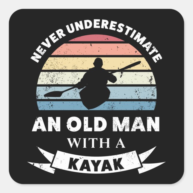 Alter Mann mit Kayak Funny Gift Vater Quadratischer Aufkleber (Vorderseite)