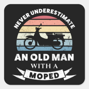 Alter Mann mit Moped Funny Gabe Vater Quadratischer Aufkleber