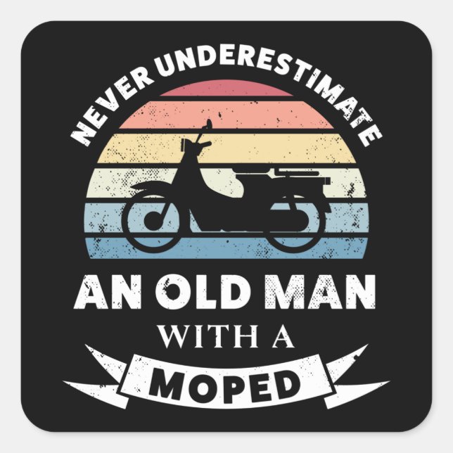 Alter Mann mit Moped Funny Gift Vater Quadratischer Aufkleber (Vorderseite)