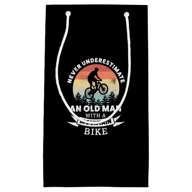alter Mann mit Mountainbike mtb Kleine Geschenktüte (Vorderseite)