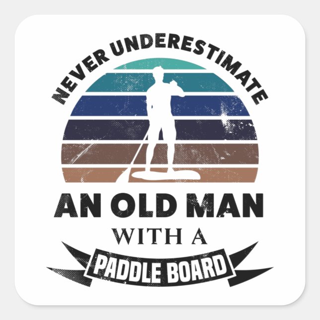 Alter Mann mit Paddelpaddel Quadratischer Aufkleber (Vorderseite)