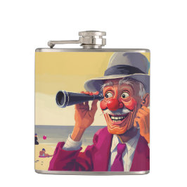 Alter Mann mit Spyglass am Strand, Funny Flachmann