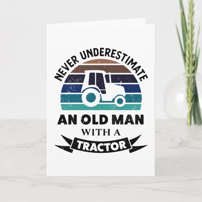 Alter Mann mit Traktor Funny Farm Geschenkgutschei Karte (Vorderseite)