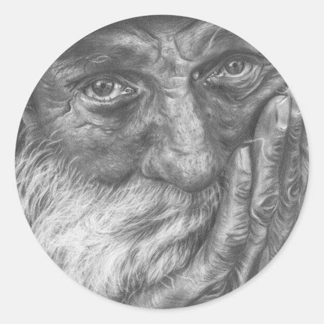 Alter Mann Runder Aufkleber (Vorderseite)