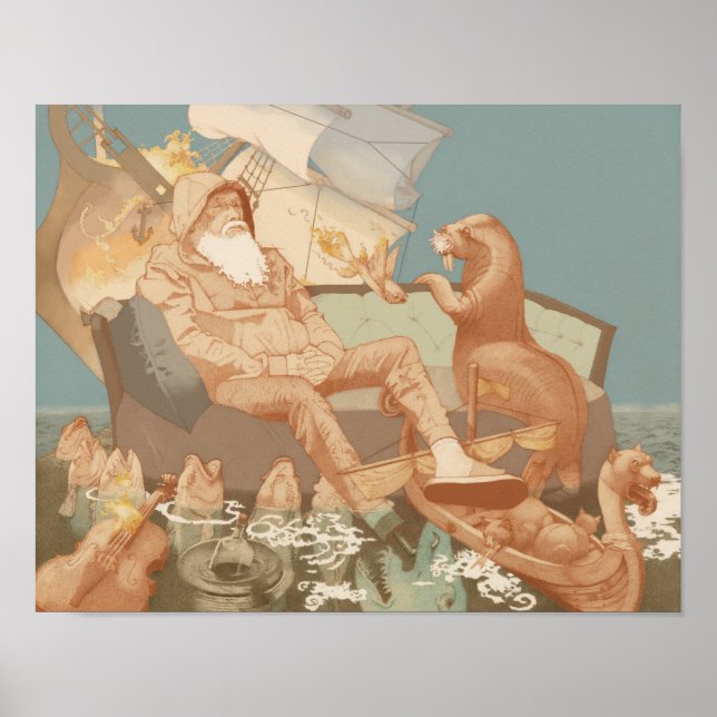 Alter Mann Sinking Schiff Open Sea Nautical Art Poster (Vorne)