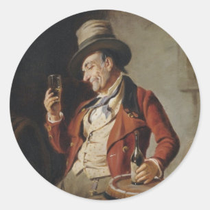 Alter Mann trinkt Biermalerei Runder Aufkleber