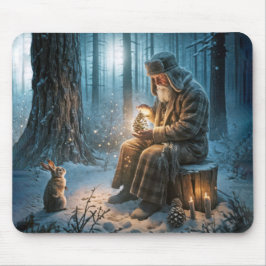 Alter Mann Weihnachten mit Kaninchen Mousepad