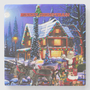 Alter Mann, Weihnachtsmann und Rentier Steinuntersetzer