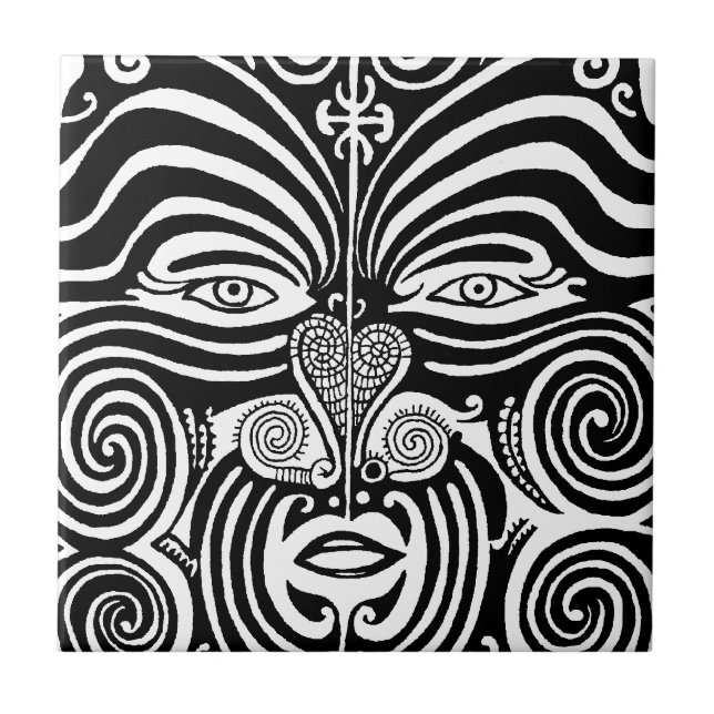 Alter Maori- Moko Stammes- Tätowierungsentwurf Fliese (Vorderseite)