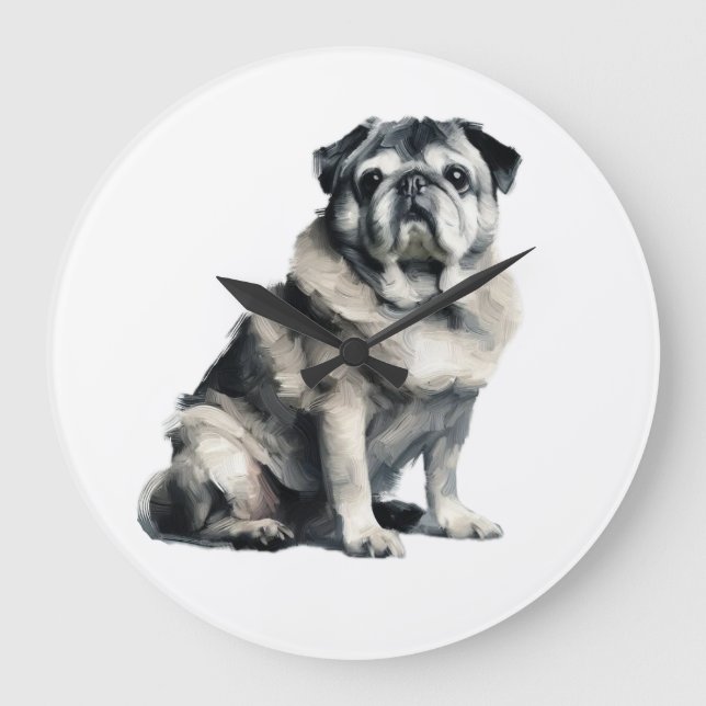 Alter Mops Große Wanduhr (Vorderseite)
