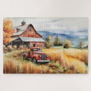 Alter Pickup-Truck und rote Scheune im Herbst 20x3