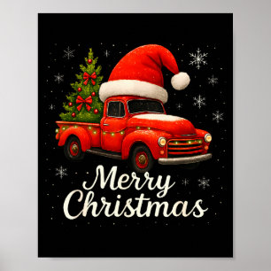 Alter roter LKW Santa Hut Weihnachtsbaum Frohe Wei Poster