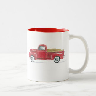 Alter roter LKW Zweifarbige Tasse