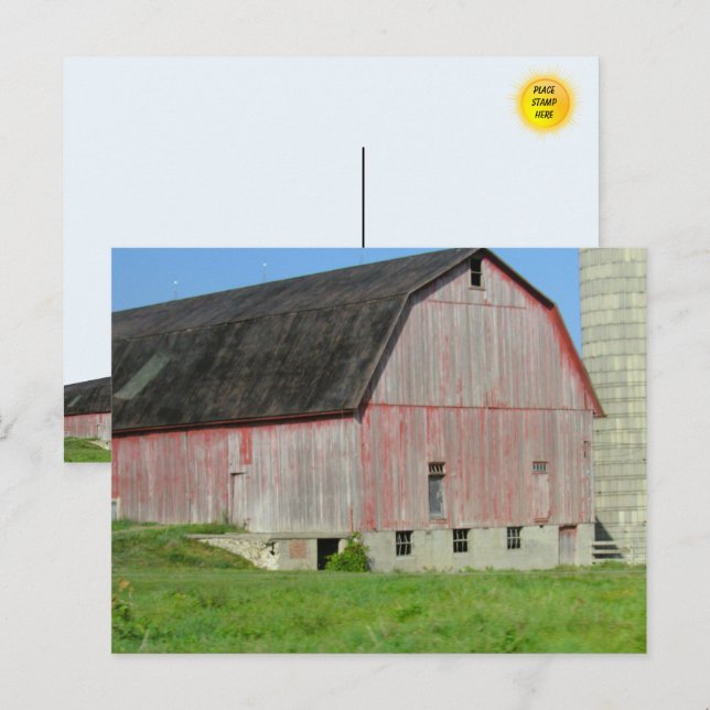 Alter roter Stall und Silo Postcard Postkarte (Vorne/Hinten)
